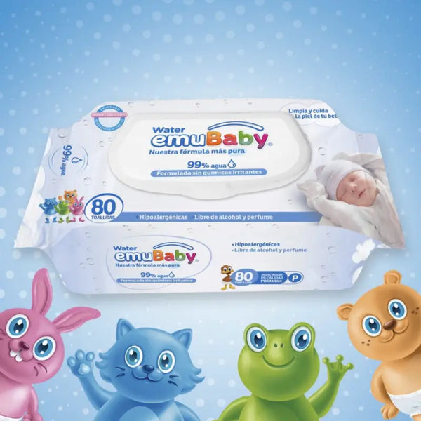 Toallitas Húmedas Emubaby Emuwipes Water 99% Agua 80 Un