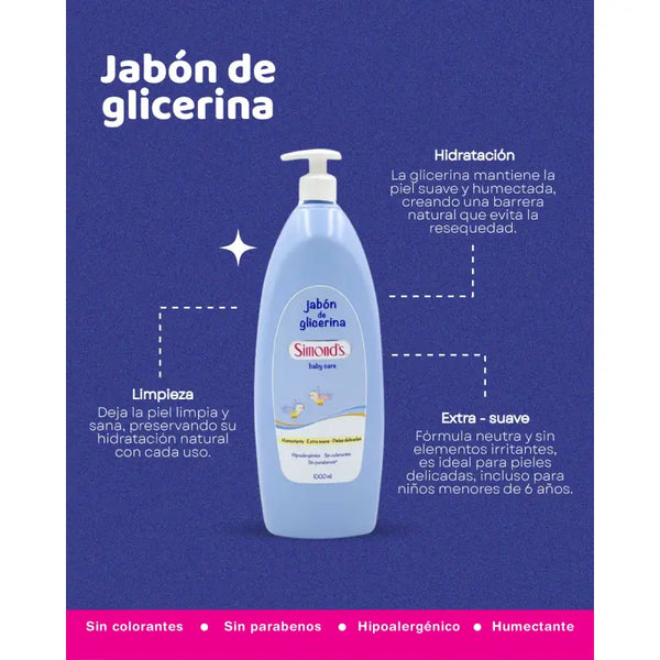 Simond's Baby Care Jabón Líquido Válvula 1 Lt glicerina celeste