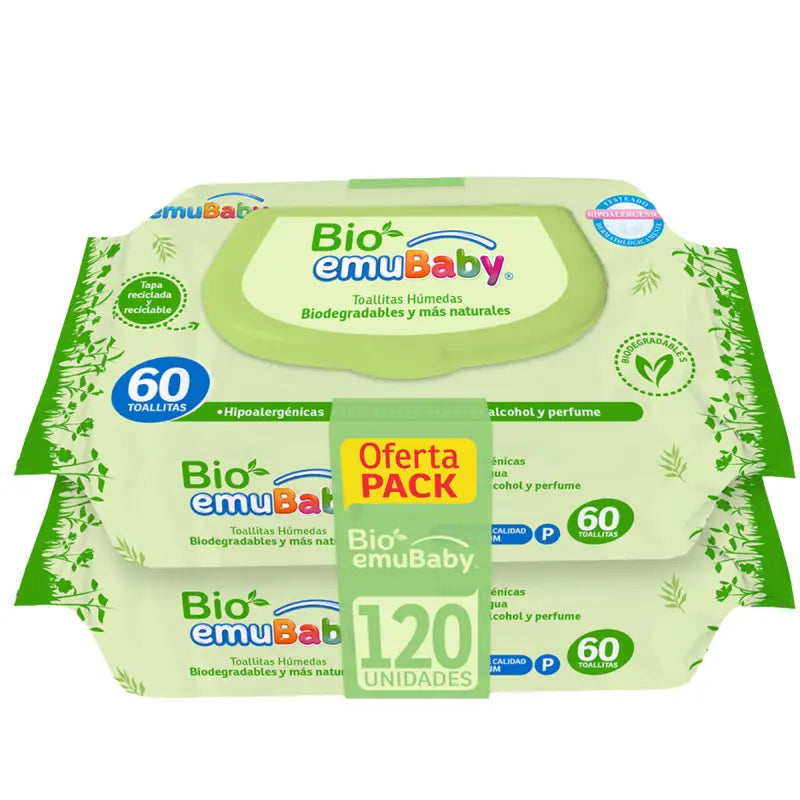 Toallitas Húmedas Emubaby Bio 99% De Agua 120 Unidades