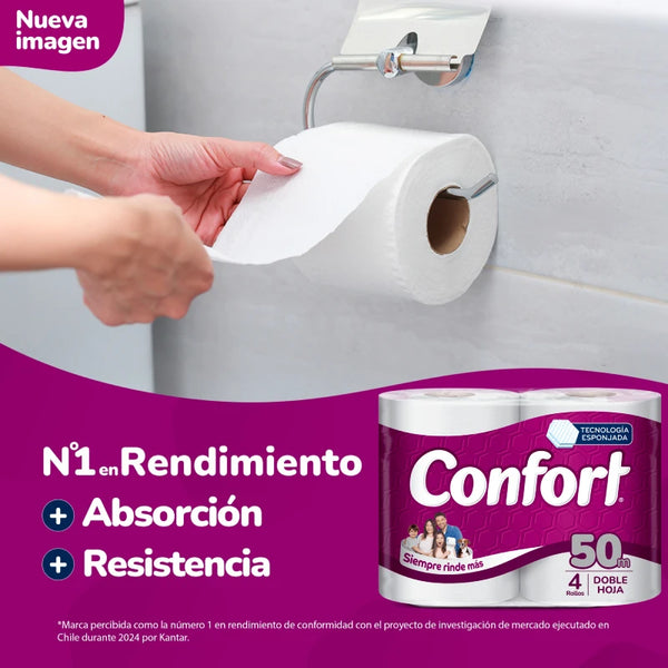 Papel Higiénico Confort Mega 50 Metros Doble Hoja 4 Rollos