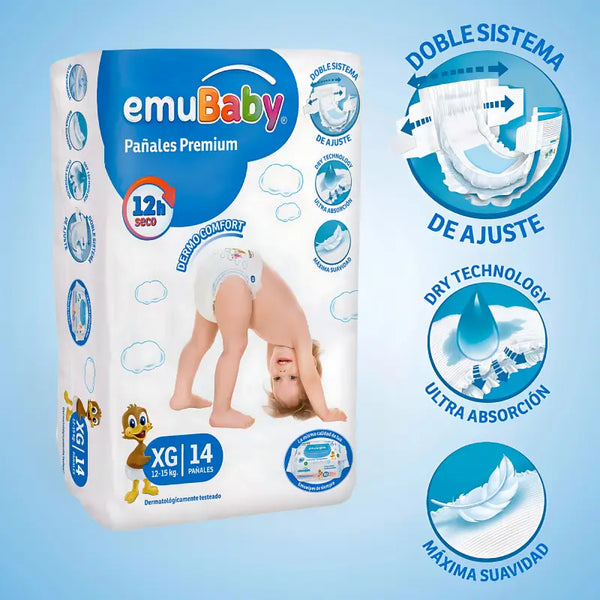 Pañales Emubaby Premium Talla XG 14 unidades