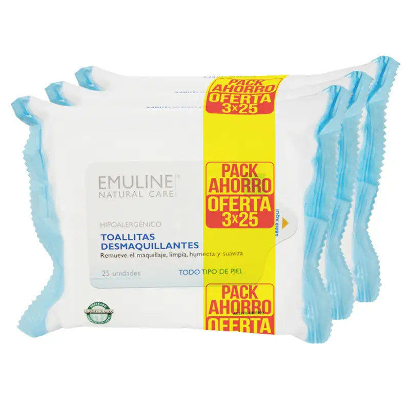 Toallitas Desmaquillante Emuline 25 Un C/u Pack De 3 Bolsas