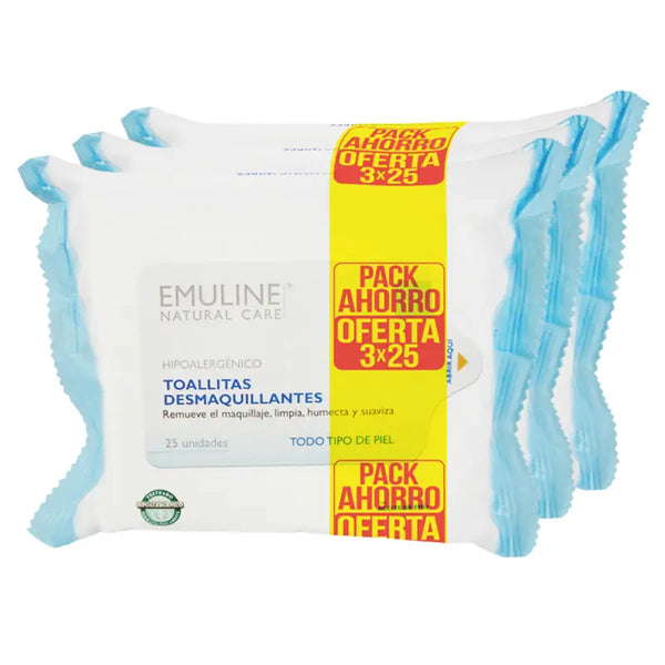 Toallitas Desmaquillante Emuline 25 Un C/u Pack De 3 Bolsas