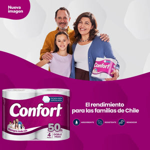 Papel Higiénico Confort Mega 50 Metros Doble Hoja 4 Rollos