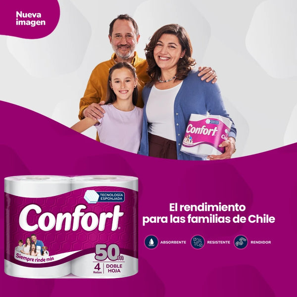 Papel Higiénico Confort Mega 50 Metros Doble Hoja 4 Rollos