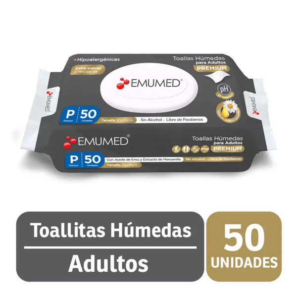 Toallas Húmedas Para Adulto Emumed Premium De 50 Un