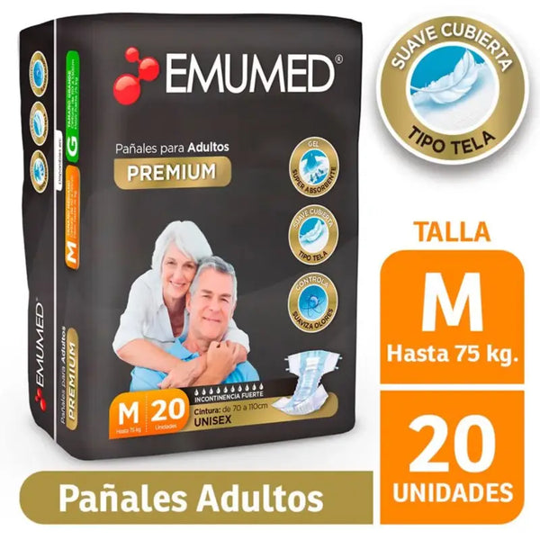 Emumed Premium Pañales Para Adulto Unisex 20 Un Talla M