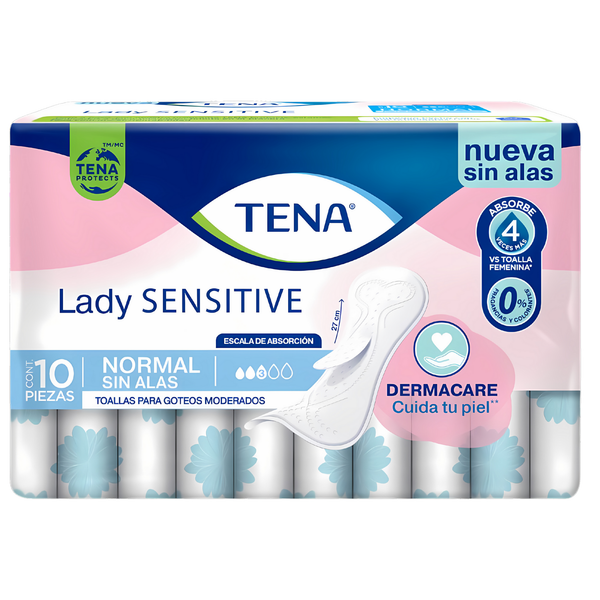 Tena Toalla Femenina Lady Sensitive Normal Sin Alas 10 Un
