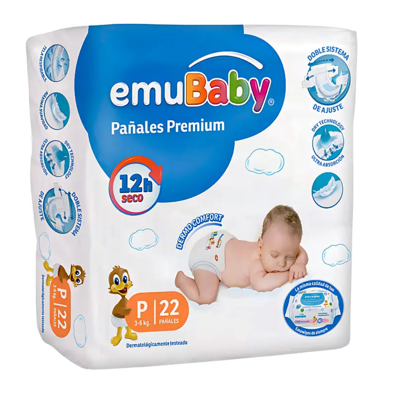 Pañales Emubaby Premium Talla P 22 unidades