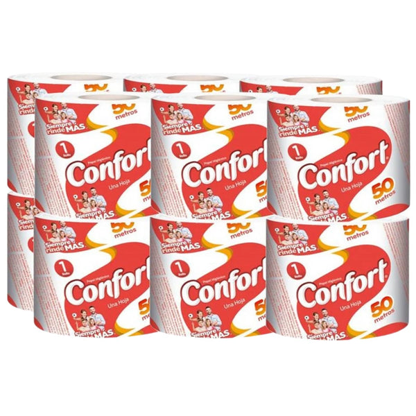 Papel Higiénico Confort Fajilla 50 Metros Una Hoja 12 Rollos