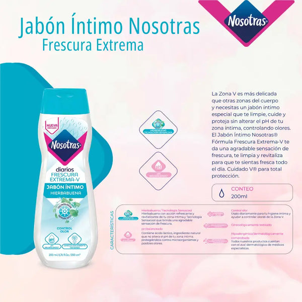 Jabón Íntimo Nosotras Diarios 200 Ml Frescura extrema