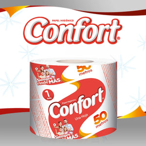 Papel Higiénico Confort Fajilla 50 Metros Una Hoja 12 Rollos