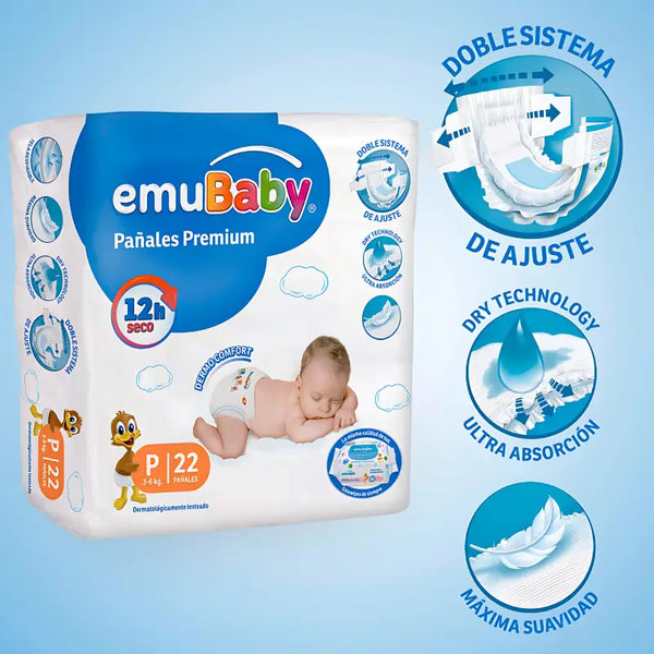 Pañales Emubaby Premium Talla P 22 unidades