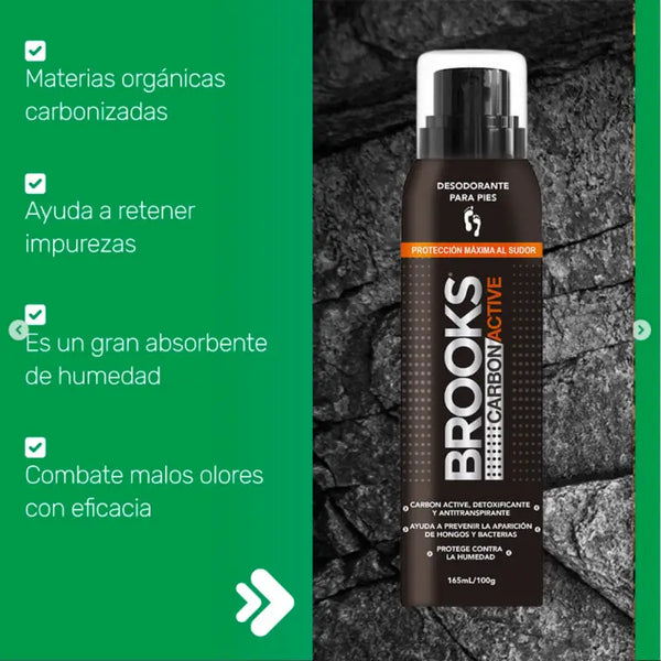 Brooks Carbón Active Talco Para Pies Desodorante Spray 100gr