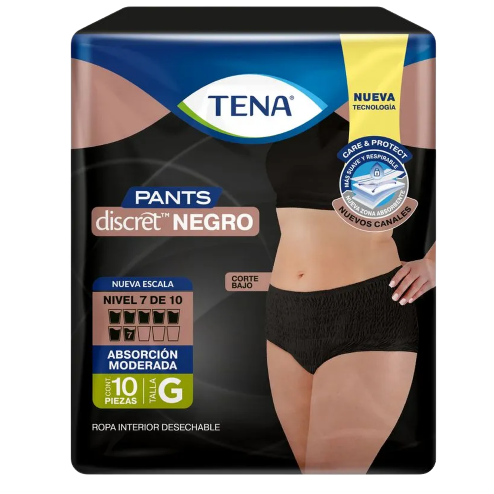 Tena Pants Discret Negro Ropa Interior Desechable 10 Un Talla G