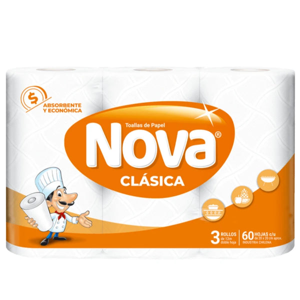Toalla De Papel Nova Clásica Doble Hoja 3 Rollos