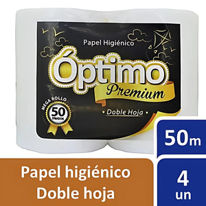 Papel Higiénico Optimo Premium 50 Metros Doble Hoja 4 Rollos
