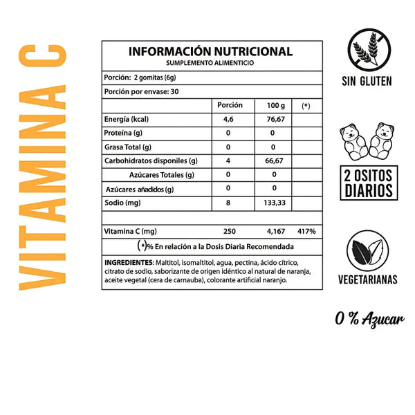 Perfect Bear Vitamina C 0% Azucar Sabor Naranja 60 Gomitas