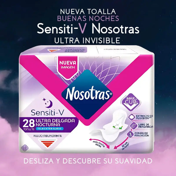 Toalla Nosotras Buenas Noches Ultra Delgada Sensiti-v 28 Un