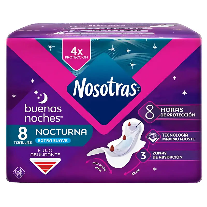 Toalla Higiénica Nosotras Buenas Noches Nocturna Suave 8 Un