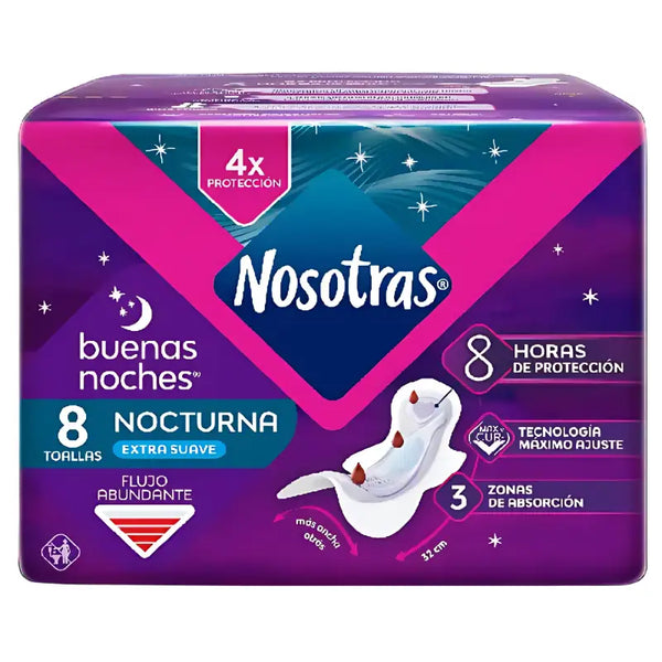 Toalla Higiénica Nosotras Buenas Noches Nocturna Suave 8 Un