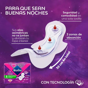 Toalla Higiénica Nosotras Buenas Noches Nocturna Suave 8 Un