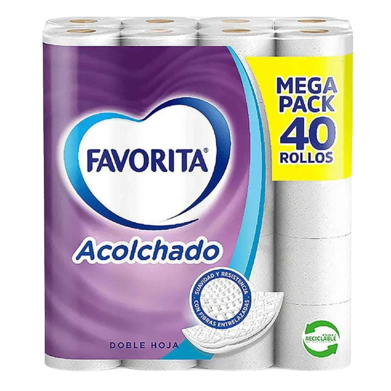 Favorita Acolchado Papel Higiénico 22mt Doble Hoja 40 Rollos