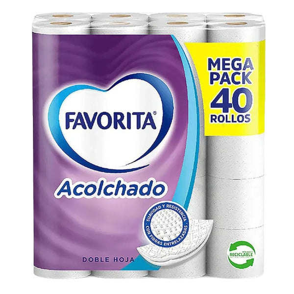 Favorita Acolchado Papel Higiénico 22mt Doble Hoja 40 Rollos