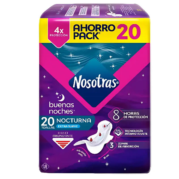Toalla Higiénica Nosotras Buenas Noches Nocturna Suave 20 Un