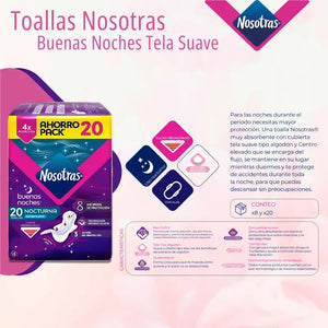 Toalla Higiénica Nosotras Buenas Noches Nocturna Suave 20 Un