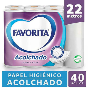 Favorita Acolchado Papel Higiénico 22mt Doble Hoja 40 Rollos