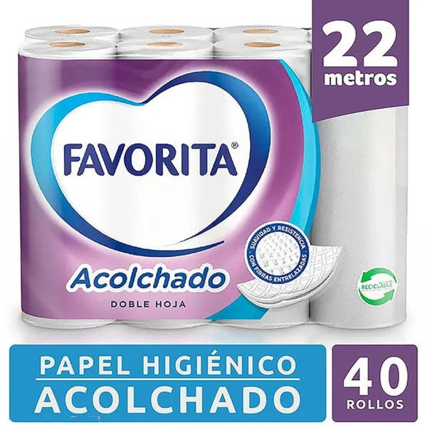 Favorita Acolchado Papel Higiénico 22mt Doble Hoja 40 Rollos