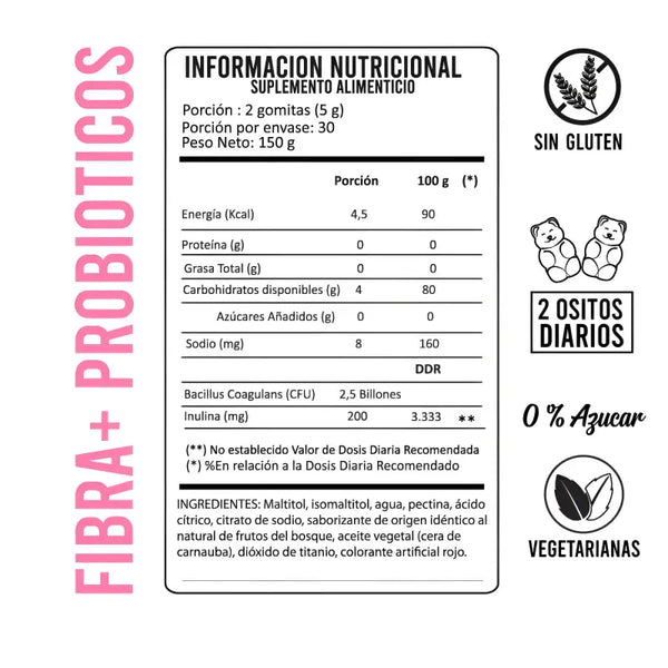 Perfect Bear Fibra + Probióticos 0% Azúcar 60 Gomitas