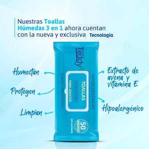 Toallas Húmedas Para Adulto Hipoalergénicas Teddy De 50 Un
