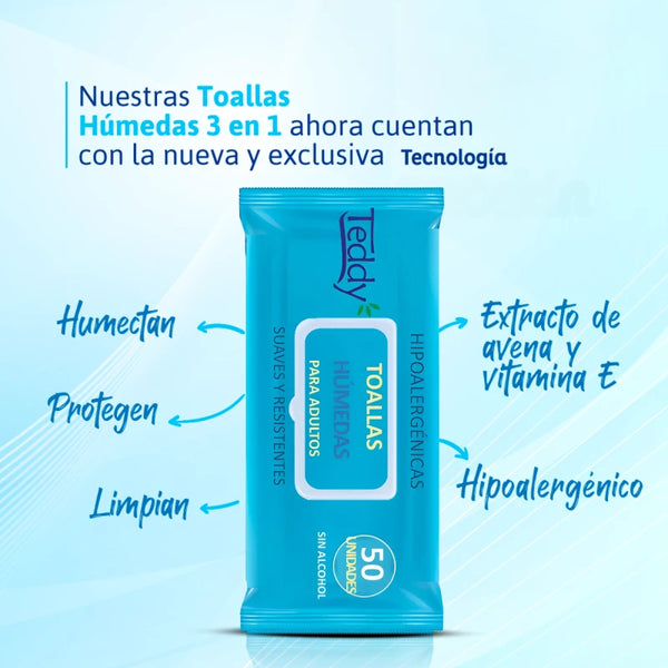 Toallas Húmedas Para Adulto Hipoalergénicas Teddy De 50 Un