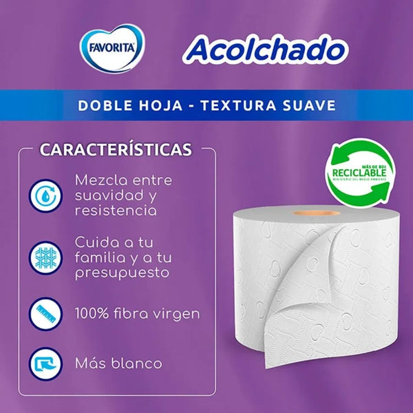 Favorita Acolchado Papel Higiénico 22mt Doble Hoja 40 Rollos