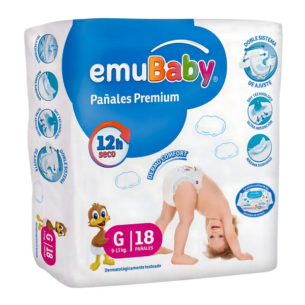 Pañales Emubaby Premium Talla G 18 unidades