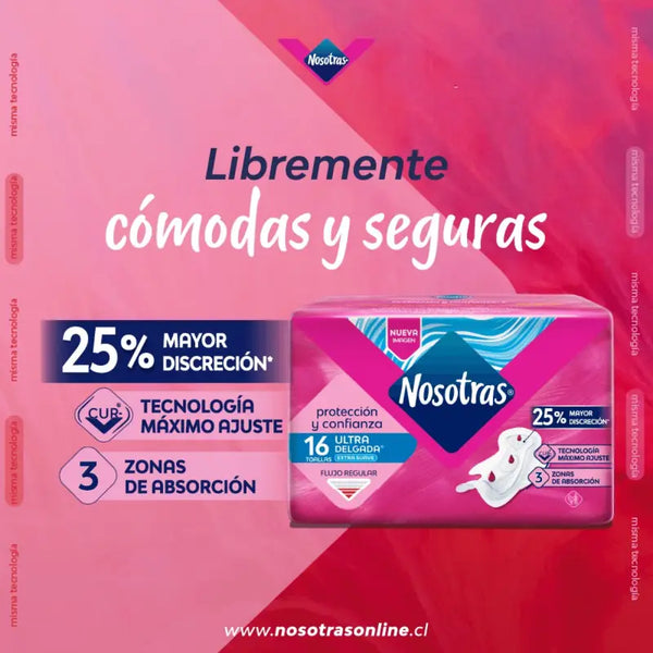 Toalla Higiénica Nosotras Ultra Invisible Tela Suave 16 Un