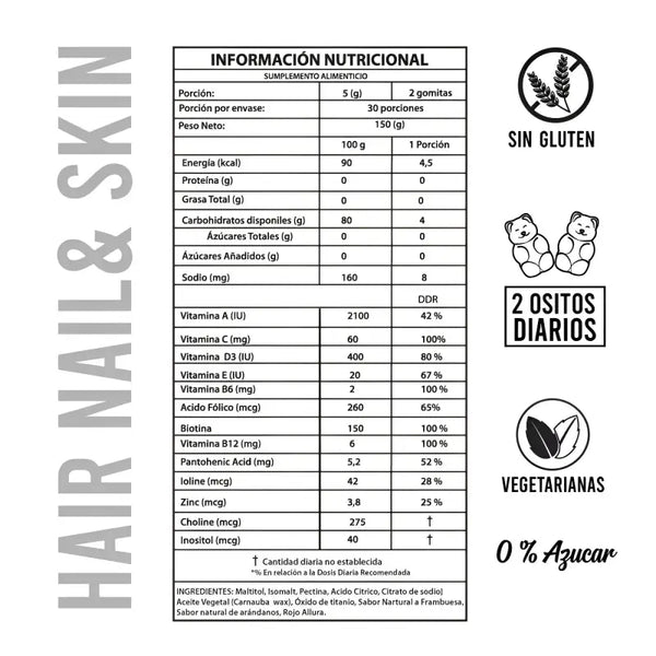 Perfect Bear Hair Nail Skin Biotina Ácido Fólico 60 Gomitas