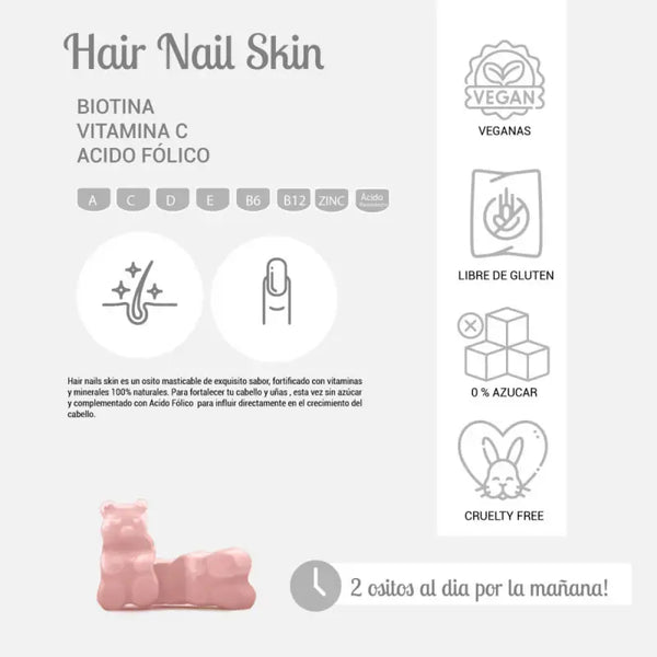 Perfect Bear Hair Nail Skin Biotina Ácido Fólico 60 Gomitas