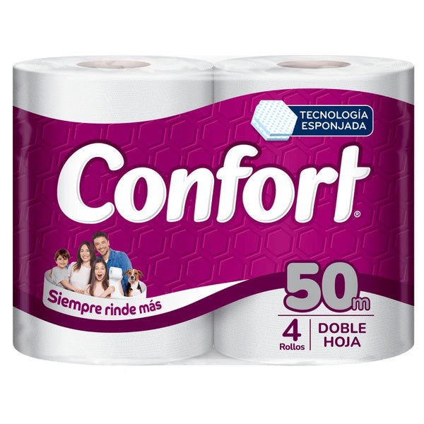 Papel Higiénico Confort Mega 50 Metros Doble Hoja 4 Rollos