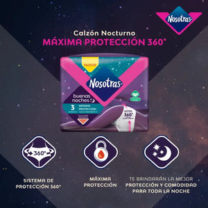 Calzón Nocturno Nosotras Máxima Protección 3 Un Talla L/xl