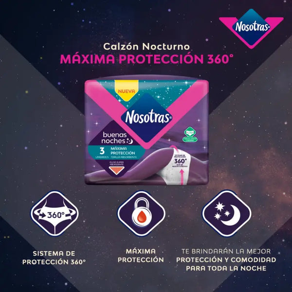 Calzón Nocturno Nosotras Máxima Protección 3 Un Talla L/xl