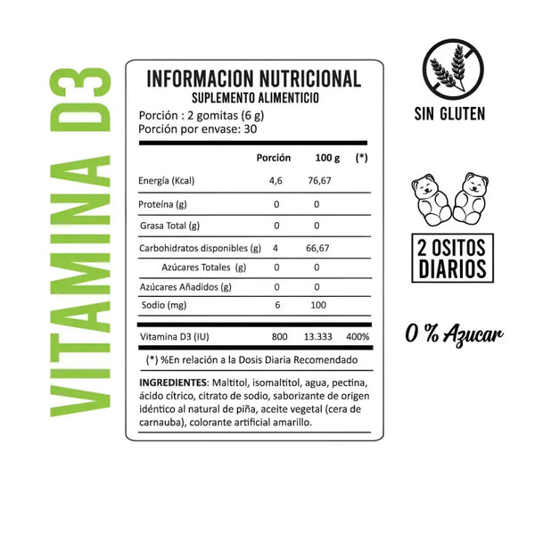 Perfect Bear Vitamina D3 800 Iu 0% Azúcar 60 Gomitas