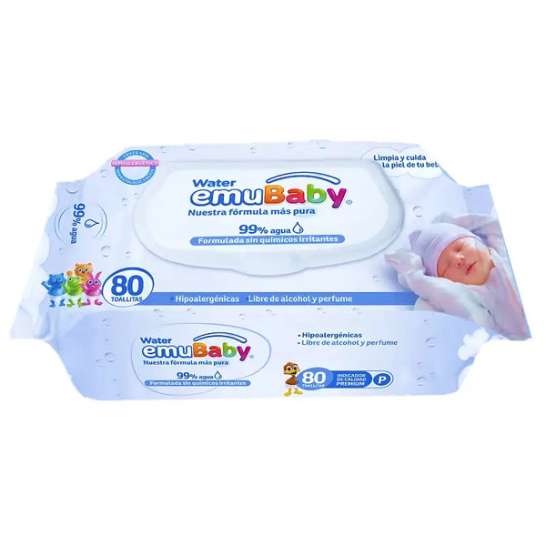 Toallitas Húmedas Emubaby Emuwipes Water 99% Agua 80 Un