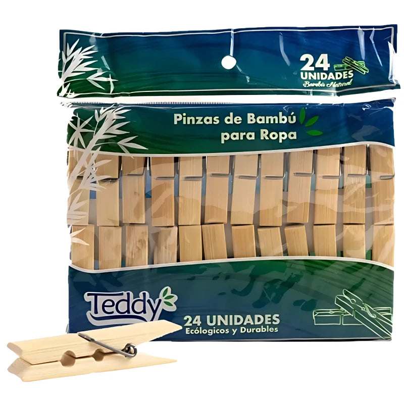 Pinzas De Bambú Para Colgar Ropa Teddy 24 Un